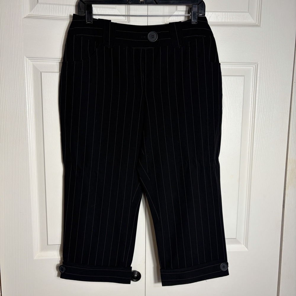 Vintage DALIA Cropped Pants Women Petite 8 Black Pinstripe Y2K Dress Trousers